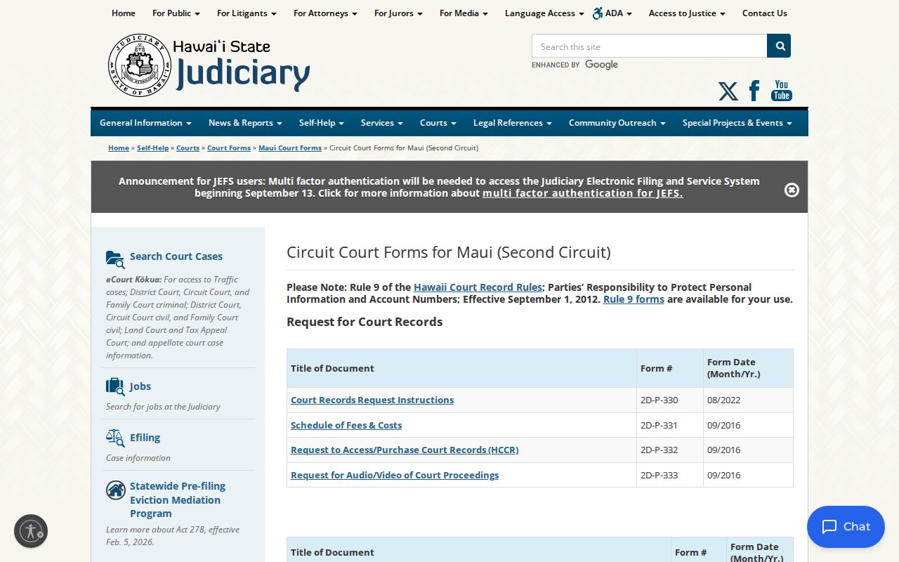 Maui Circuit Court civil forms that generate docket filings