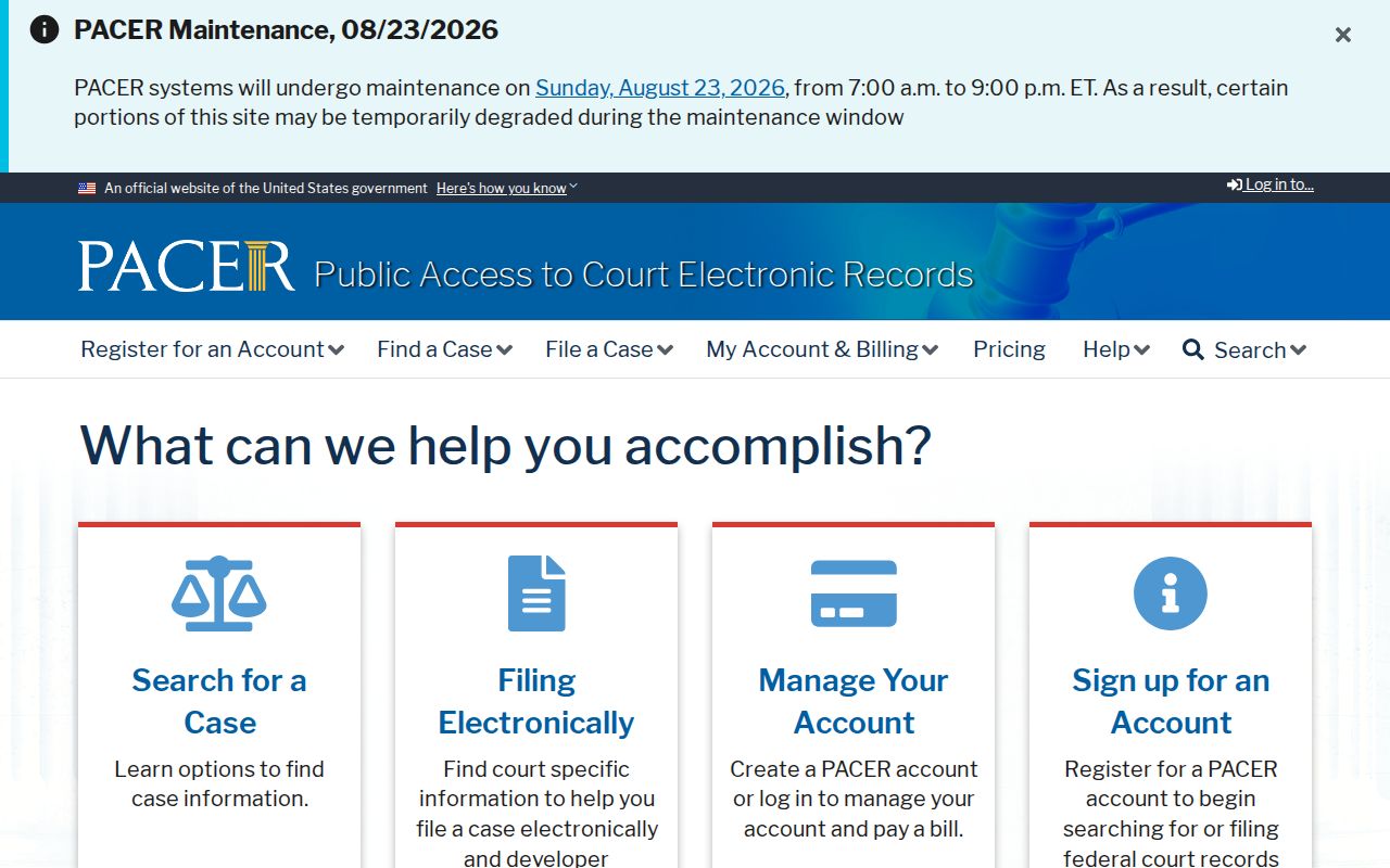 PACER federal court access separate from Maui County state dockets