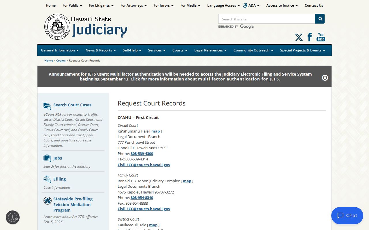Hawaiʻi Judiciary court record request directory for Maui County