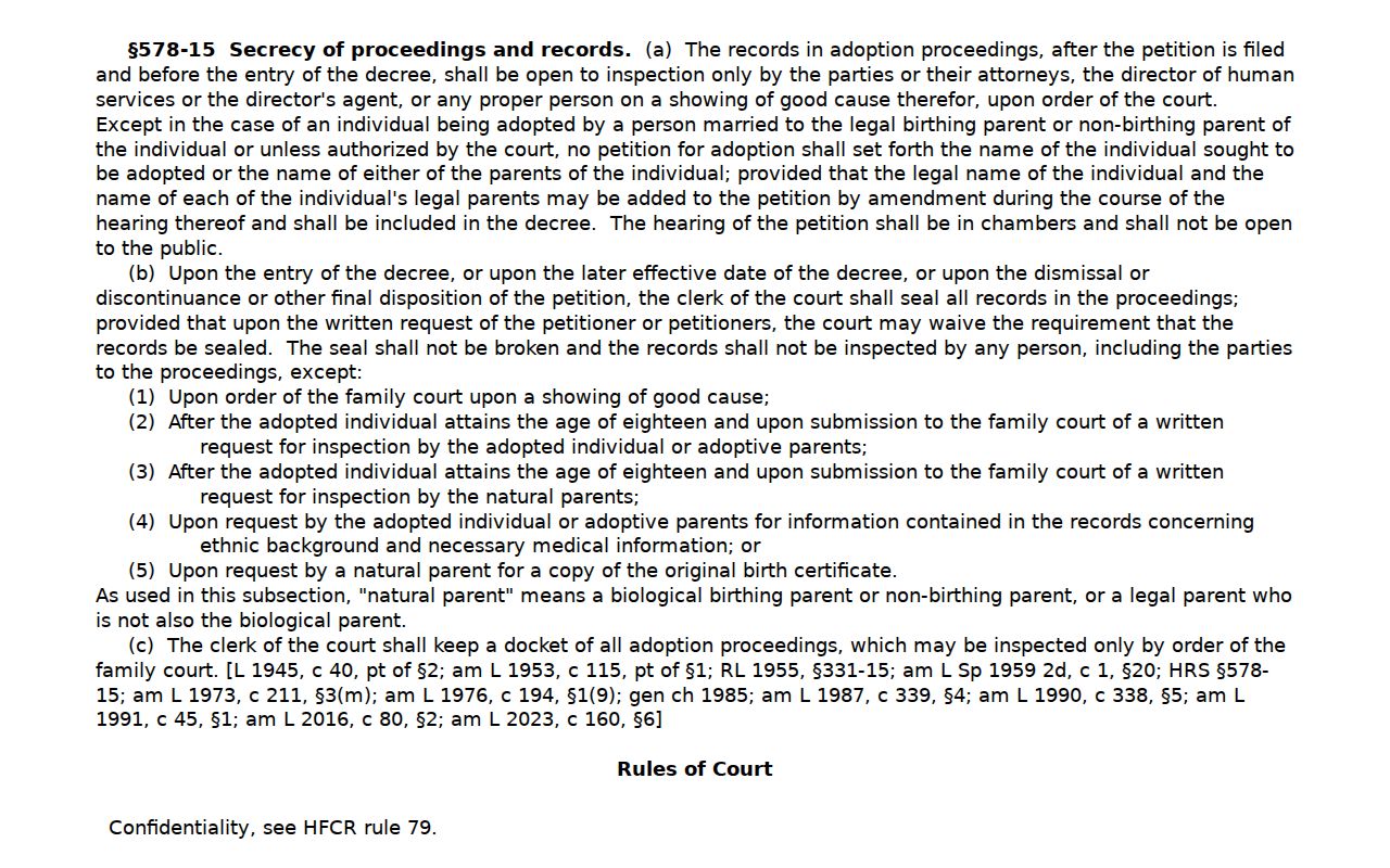 Maui County court records adoption sealing statute