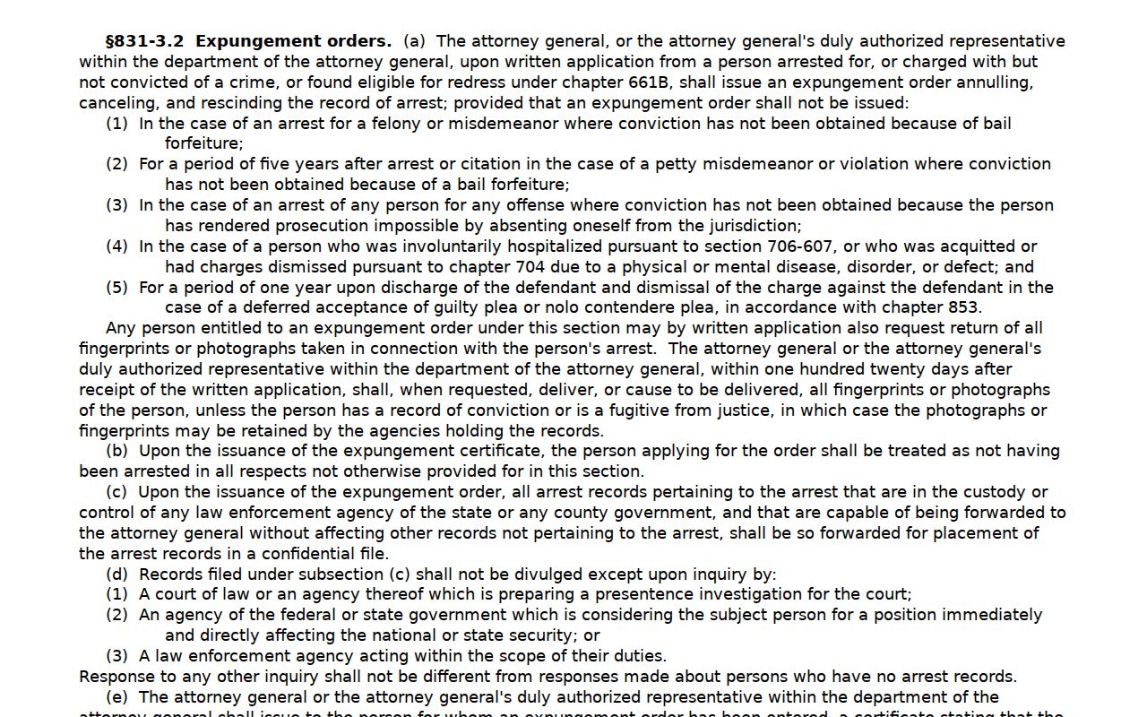 Hawaiʻi expungement statute for Maui criminal docket access