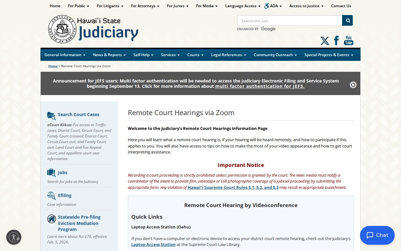Hawaiʻi Judiciary remote hearing information for Maui criminal dockets
