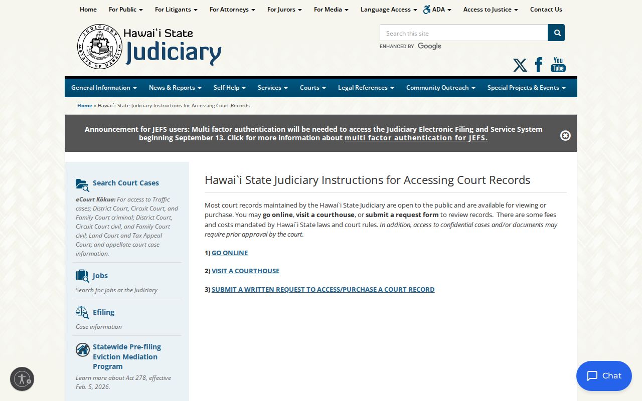 Hawaiʻi Judiciary access routes for Kahului court records