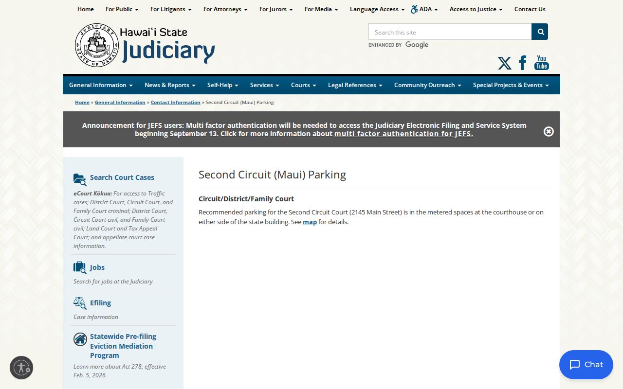 Second Circuit parking information for Kahului residents using Hoapili Hale