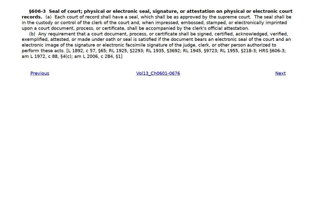 Hawaiʻi clerk certification law for Kīhei court records