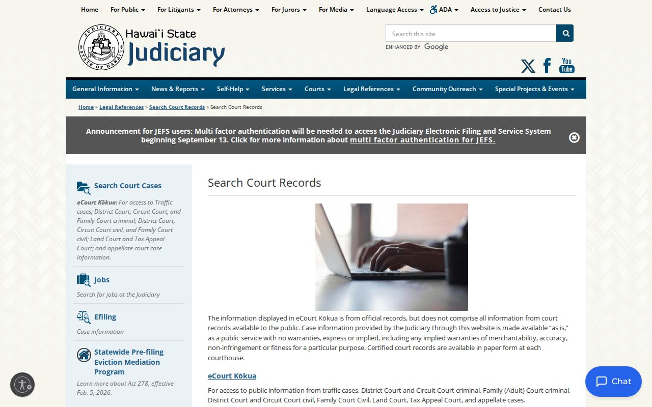 Official Hawaiʻi court record search routes for Wailuku cases